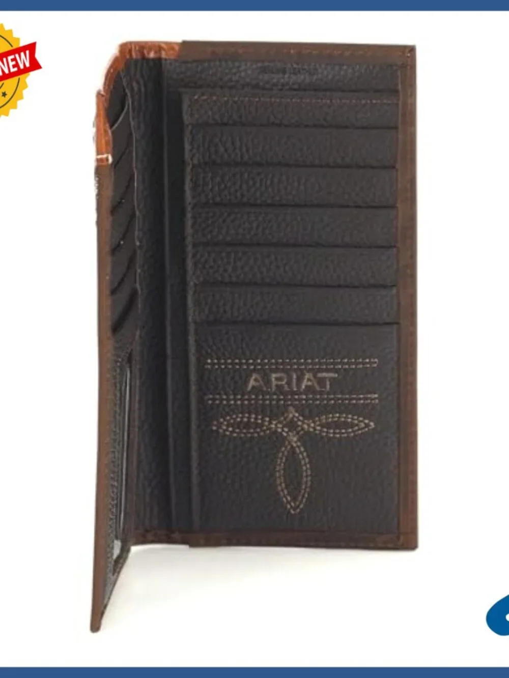 Genuine Leather Western Bifold Wallet with Stud Trim and ID Window